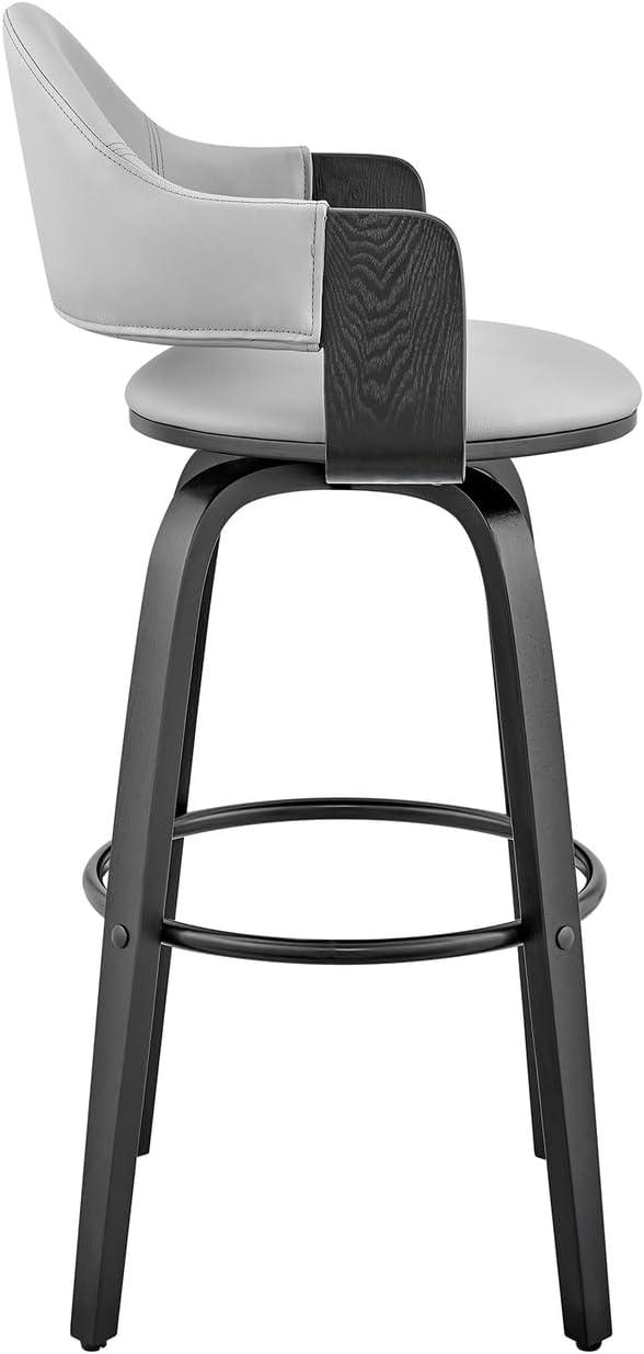 30" Daxton Counter Height Barstool with Gray Faux Leather Seat Black Finish Frame - Armen Living: Swivel, Footrest, Wood Frame