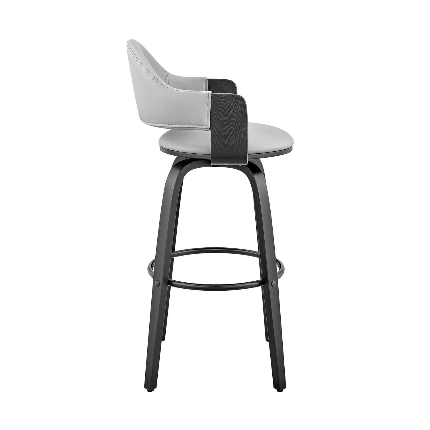 30" Daxton Counter Height Barstool with Gray Faux Leather Seat Black Finish Frame - Armen Living: Swivel, Footrest, Wood Frame