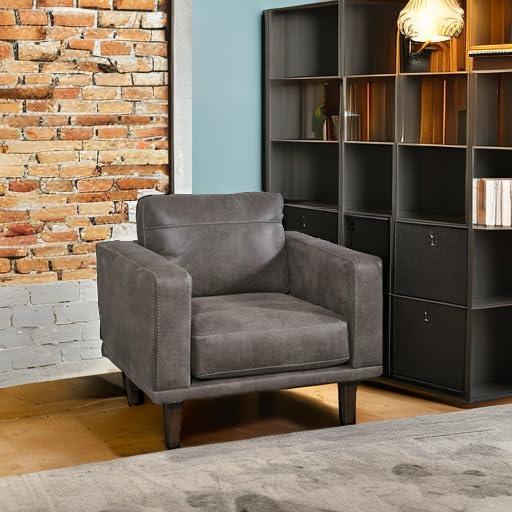 Contemporary Dark Gray Faux Leather 34" Accent Chair