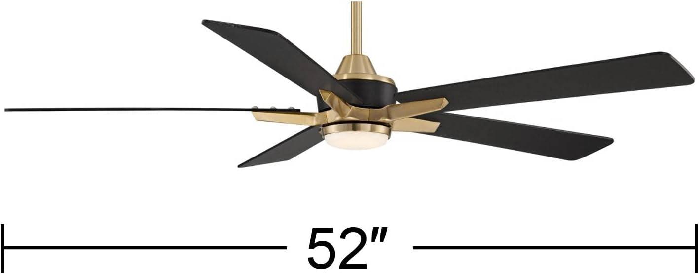 52" Casa Vieja Modern Indoor Outdoor Ceiling Fan with Dimmable LED Light Remote Control Soft Brass Black Damp Rated for Patio Exterior House Porch