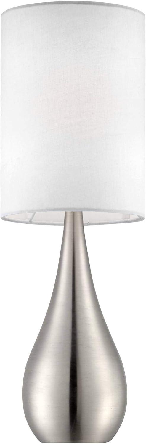 360 Lighting Evans Modern Accent Table Lamps 21" High Set of 2 Brushed Nickel Metal Teardrop White Cylinder Shade for Bedroom Living Room House Home