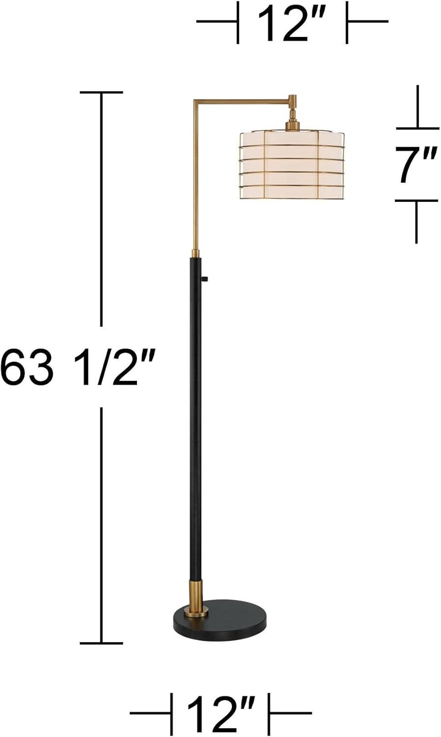 Possini Euro Design Modern Arc Floor Lamp 63 1/2" Tall Warm Gold Black Metal Cage Off-White Linen Shade for Living Room Reading