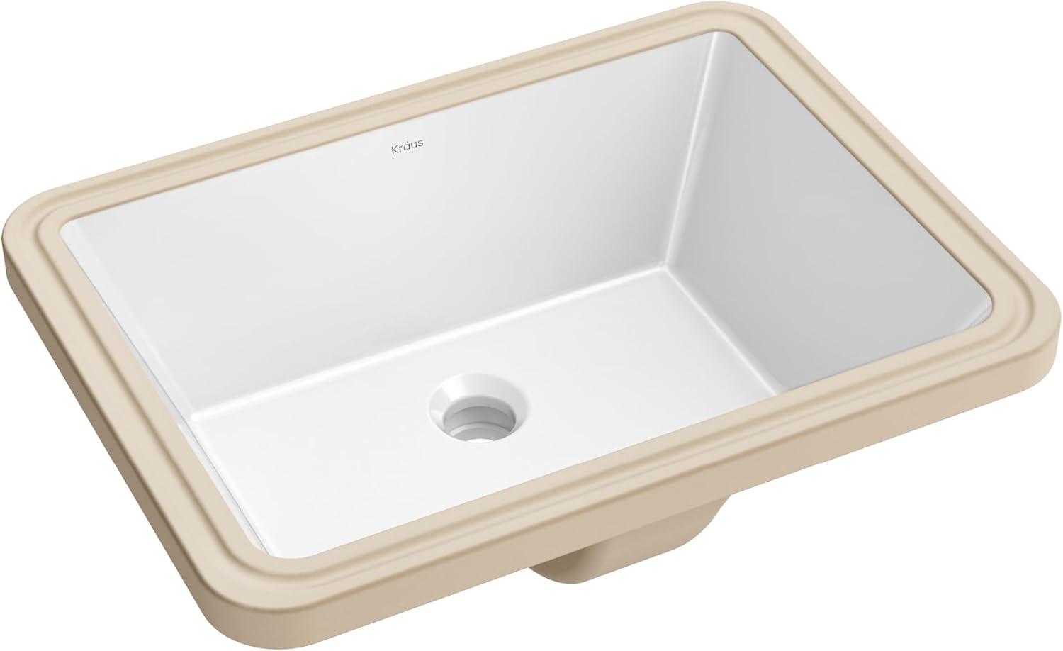 KRAUS Elavo. Rectangular Porcelain Ceramic Undermount Bathroom Sink In White With Overflow Drain, KCU-244