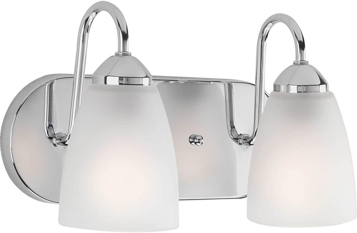 Progress Lighting Gather Collection 2-Light Bath Bracket, Polished Chrome, Etched Glass Shades