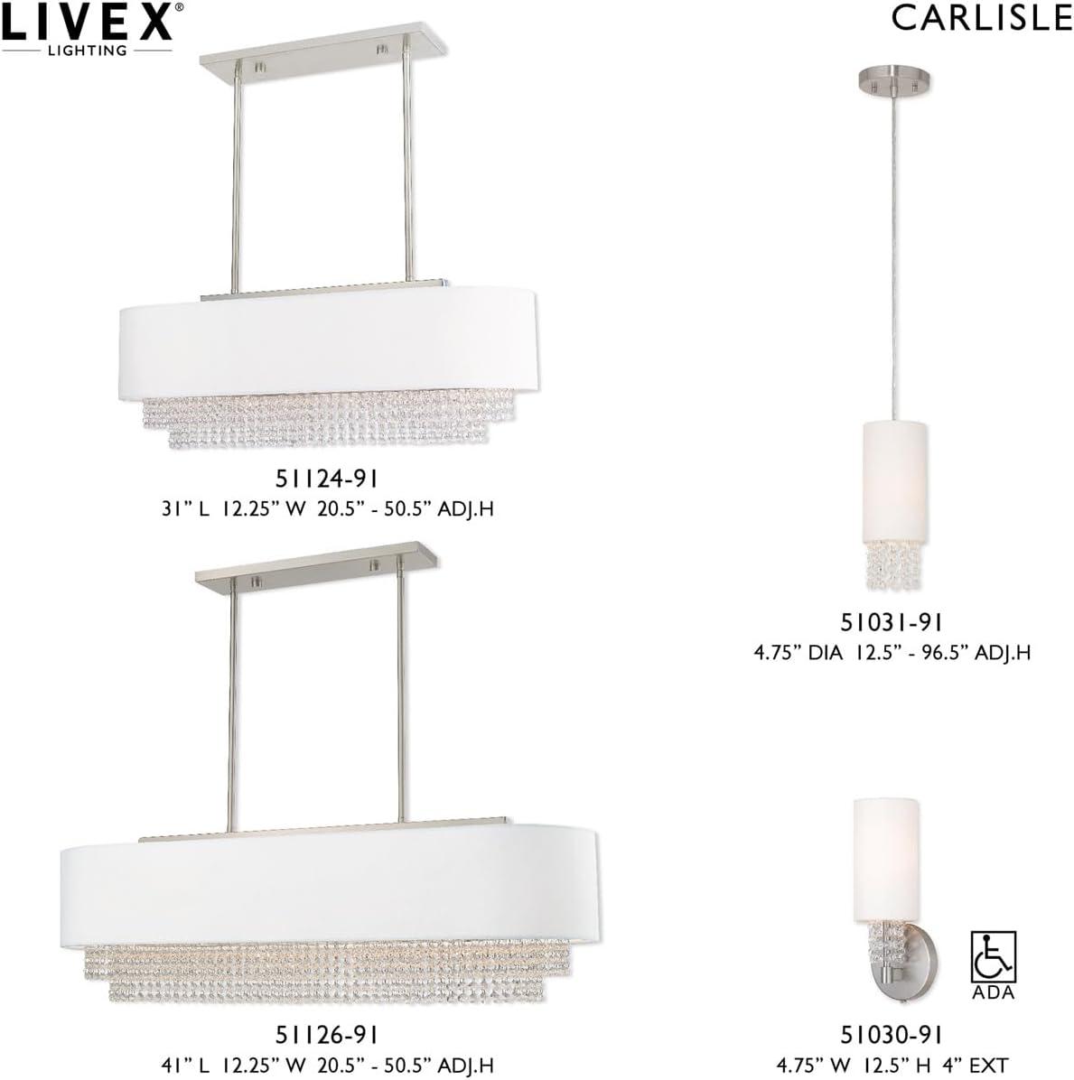 Carlisle 5-Light Linear Chandelier in Brushed Nickel with Crystal Accents
