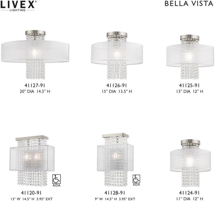 Bella Vista Brushed Nickel 3-Light Crystal Chandelier