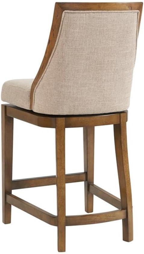 Alaterre Ellie Bar Height Stool, Back, Swivel Seat, Brown, Upholstered Padded Seat, Rubberwood Frame, Steel Memory Return Mechanism, Dimensions 19 in. W x 22 in. D x 46 in. H, Footrest, Metal Kick Plate