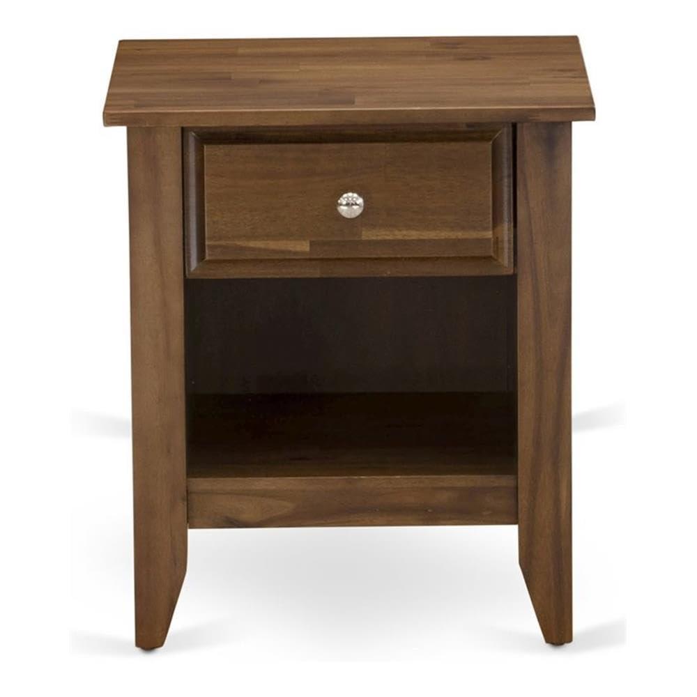 East West Furniture Gallatin 18" Wood Nightstand with 1 Drawer in Antique Walnut