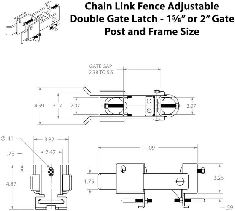 Chain Link Fence Commercial Strong Arm Double Gate Latch for 1-5/8" thru 2" Gate Frames Pipe Sizes. Use this Double Gate Latch Where 2 Gates Swing Together.
