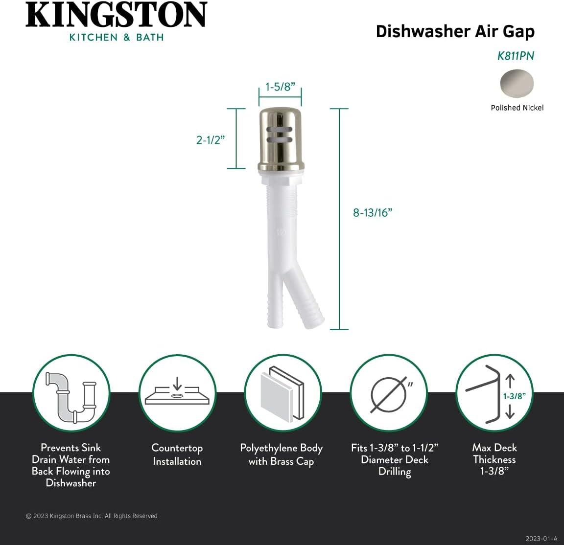 Kingston Brass Trimscape Dishwasher Air Gap with Brass Cover
