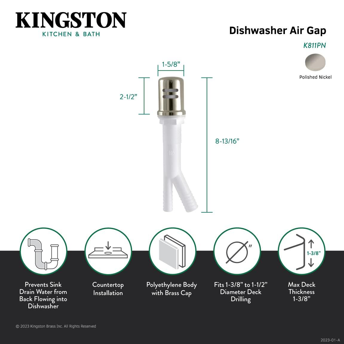 Kingston Brass Trimscape Dishwasher Air Gap with Brass Cover