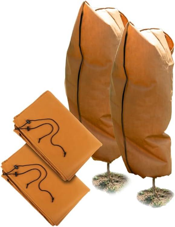 Brown Polypropylene Frost Protection Plant Covers with Drawstring and Zipper, 48" x 72"