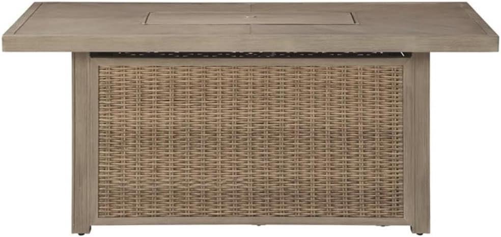 Danny Rectangle Resin/Wicker Propane Fire Pit Table with Hidden Fuel Tank