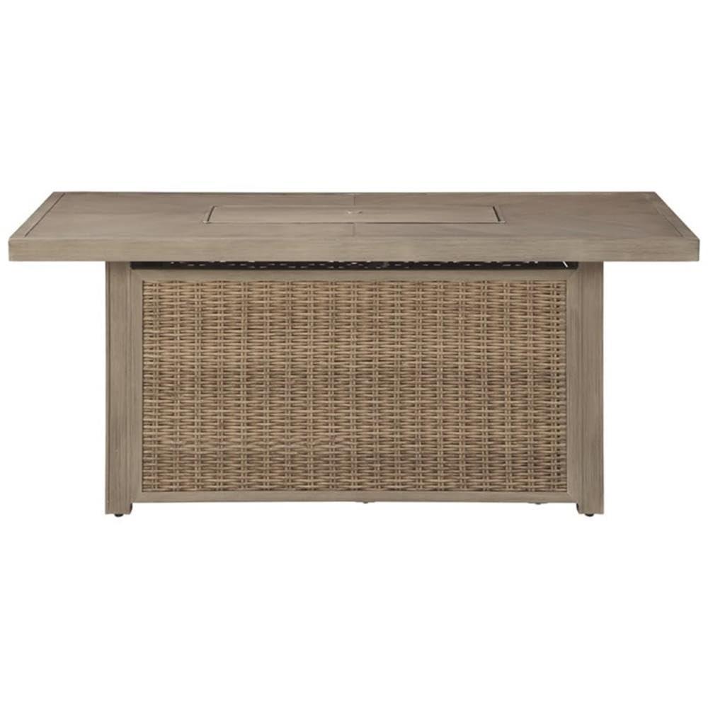Danny Rectangle Resin/Wicker Propane Fire Pit Table with Hidden Fuel Tank