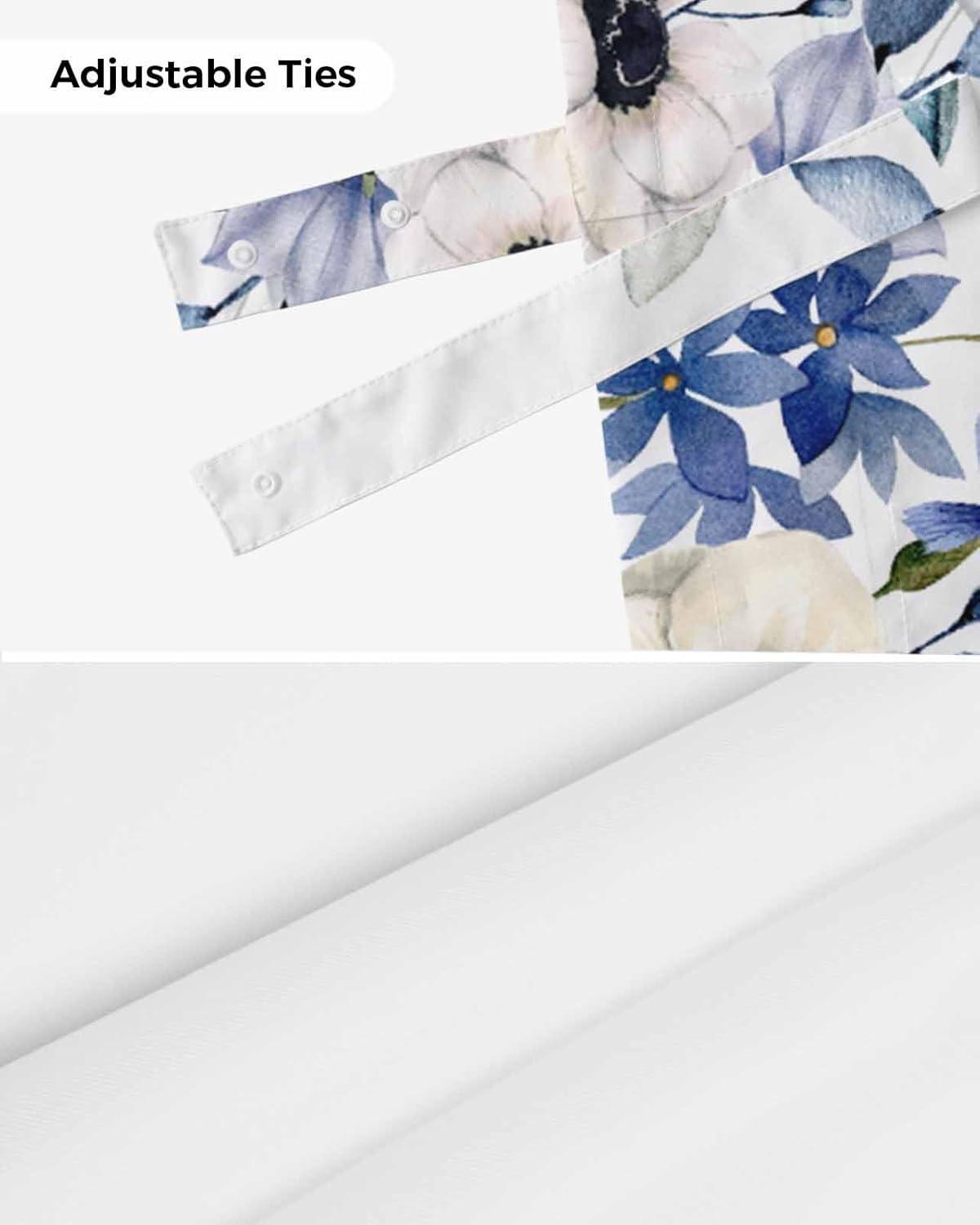 Blue Spring Floral Tie Up Valance Curtains for Windows, Summer Botanical Kitchen Curtains Window Treatments, Weeping Flower Short Window Shades Valances for Bedroom Bathroom Cafe 54"x18"