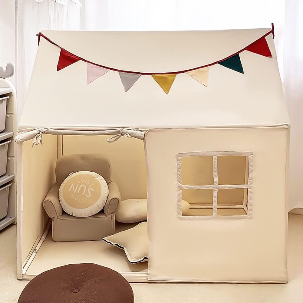 Kids Tent Indoor Playhouse, Kids Play Tent Large Kid Playhouse Tent Toys Toddler Tent Play House with Pennant Banners C80