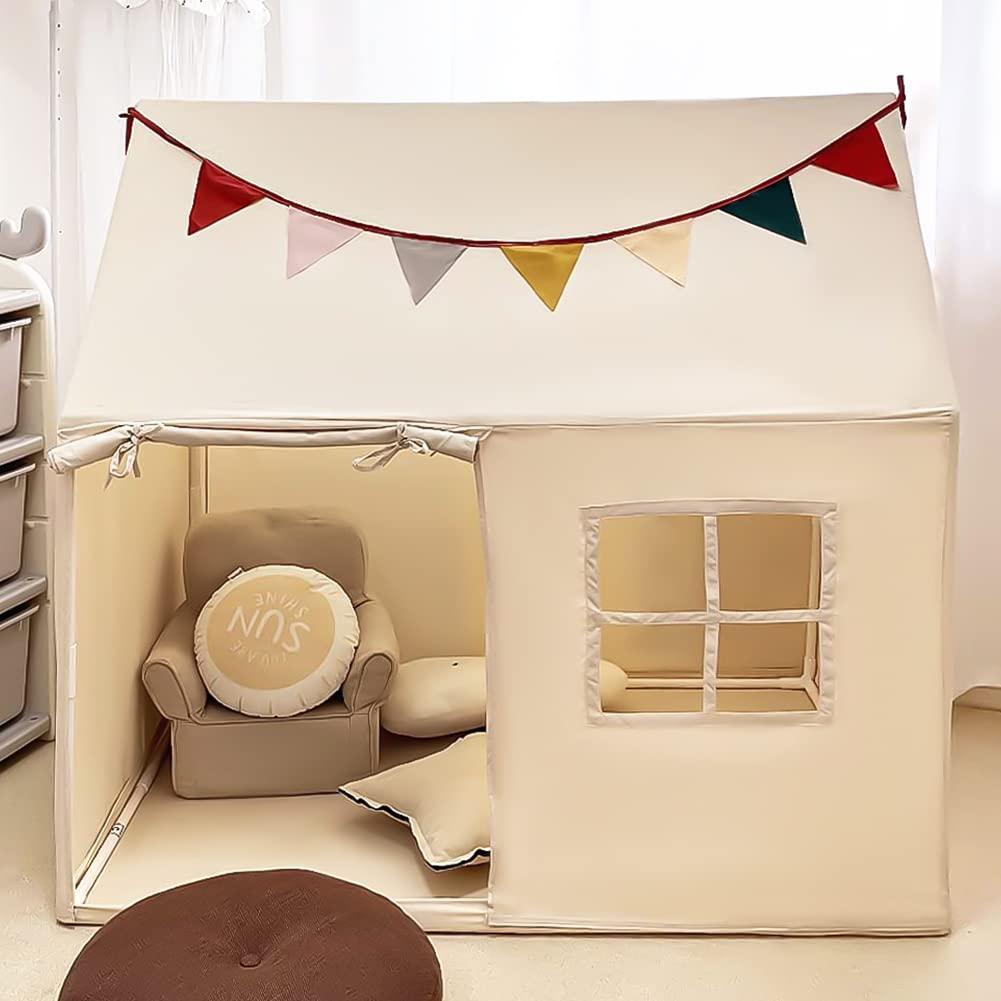 Kids Tent Indoor Playhouse, Kids Play Tent Large Kid Playhouse Tent Toys Toddler Tent Play House with Pennant Banners C80