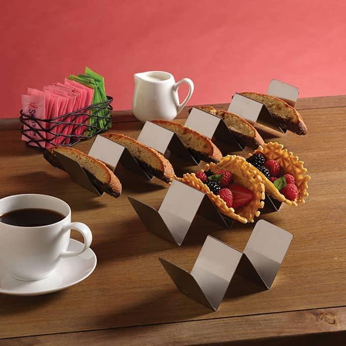 Silver Brushed Stainless Steel 2-Compartment Taco Holder