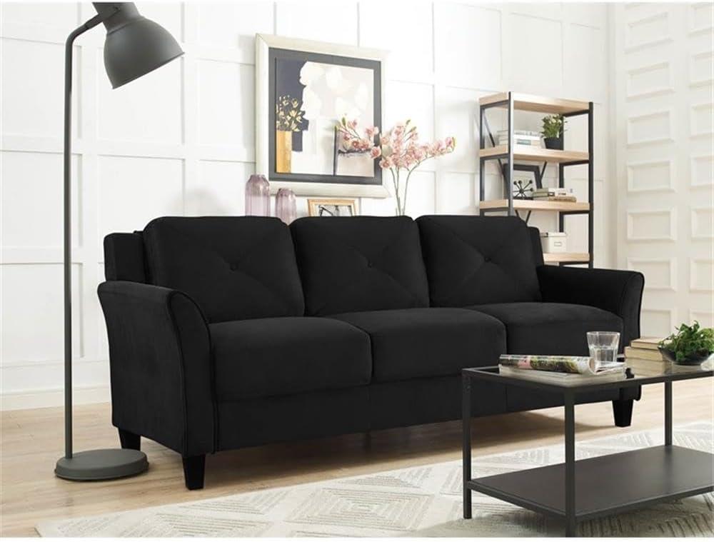 Home Square 2 Piece Living Room Set with Solid Wood Sofa and Loveseat in Black