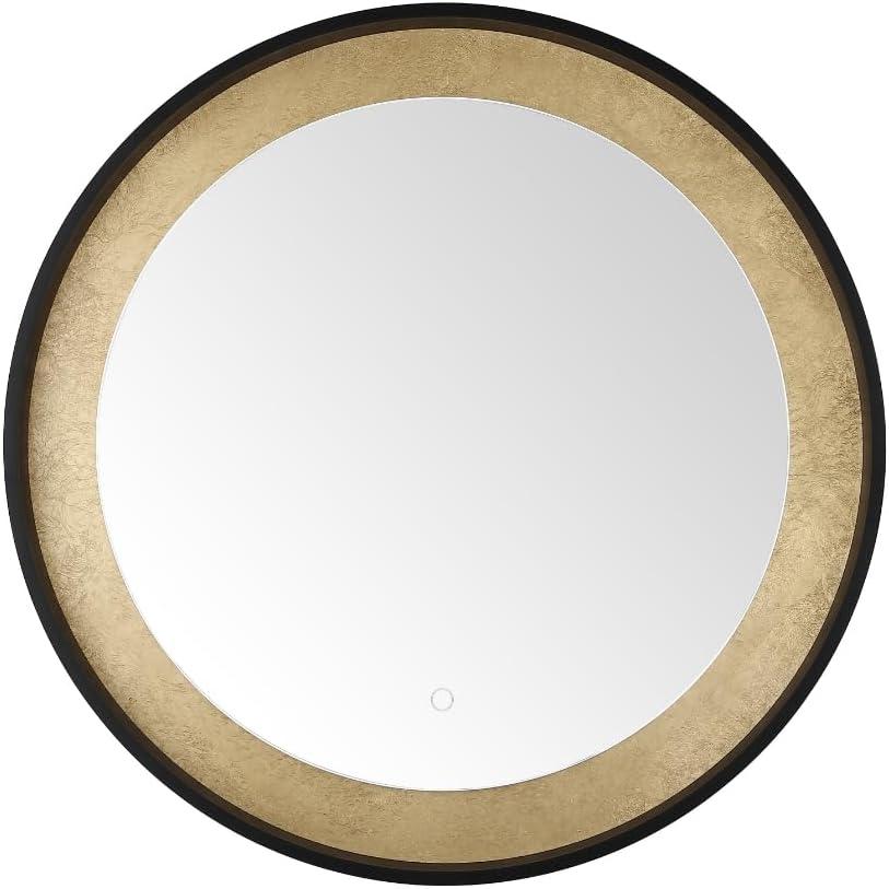 SAFAVIEH Erdem 30 Inch Aluminum Led Mirror, Black/Gold Leaf