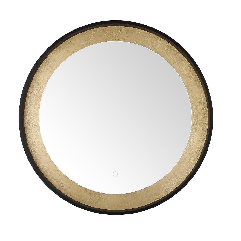 SAFAVIEH Erdem 30 Inch Aluminum Led Mirror, Black/Gold Leaf