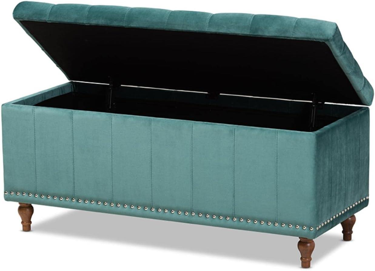 Kaylee Teal Blue Velvet 42'' Tufted Storage Ottoman Bench