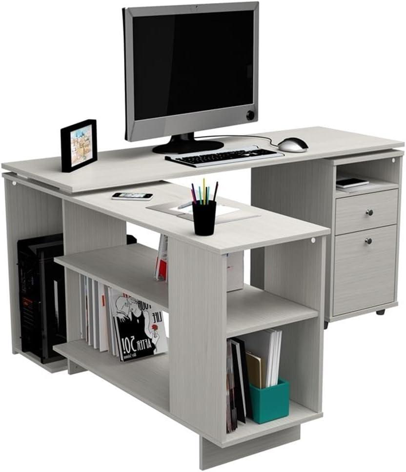 Inval L-Shaped Reversible Computer Desk, Washed Oak