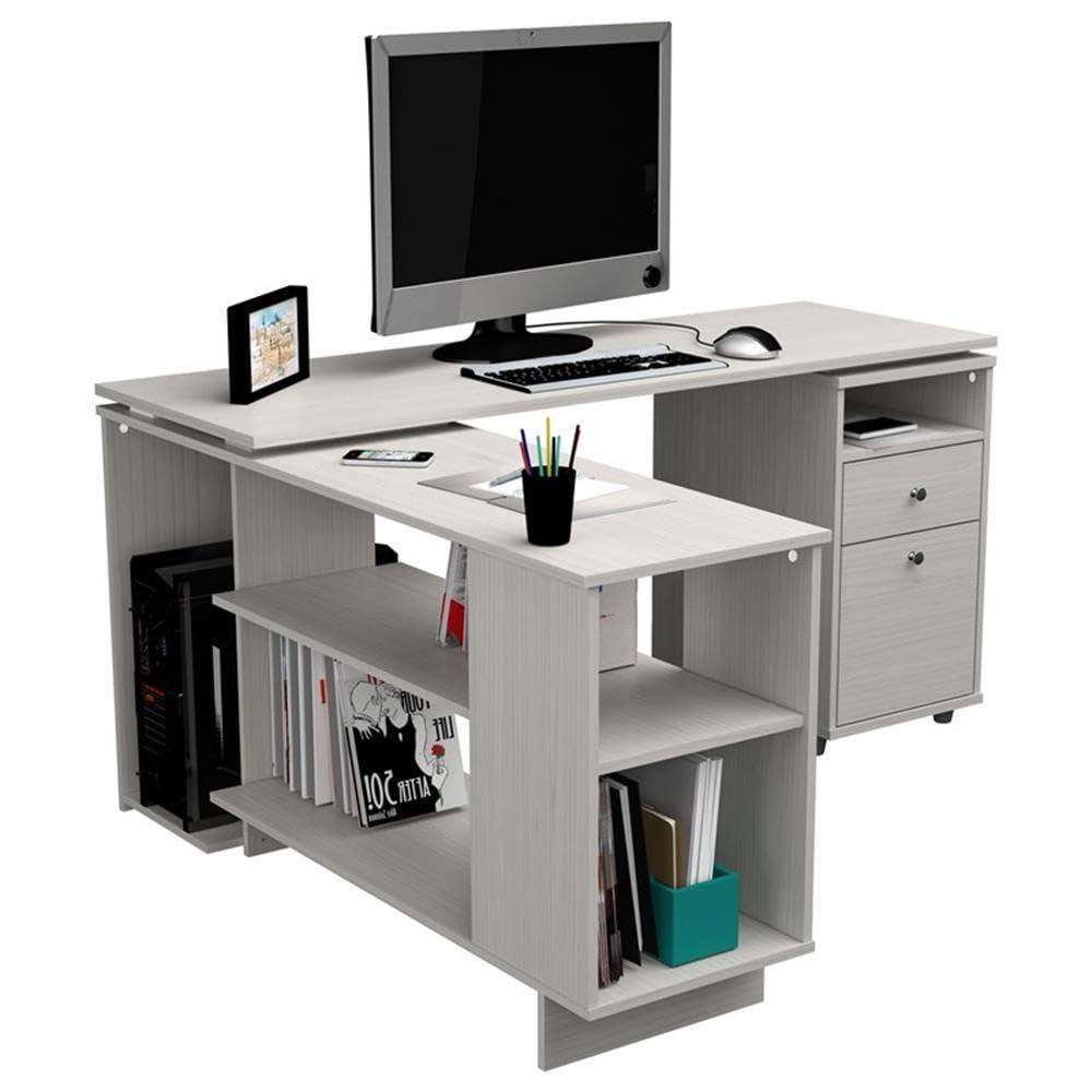 Inval L-Shaped Reversible Computer Desk, Washed Oak