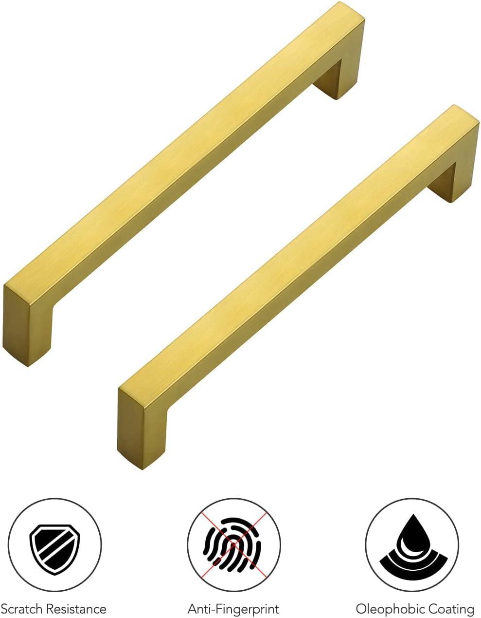 Goldenwarm 10 Pack Gold Cabinet Furniture Pulls Kitchen Hardware Square Door Handles 6-1/4 Inch Hole Centers