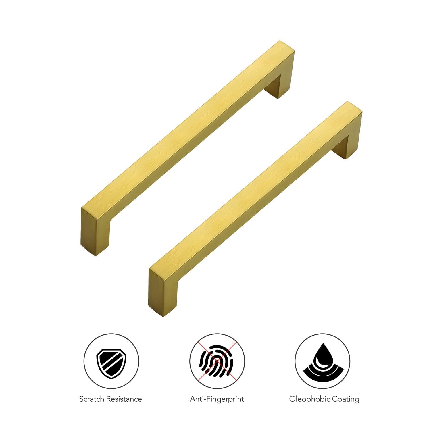 Goldenwarm 10 Pack Gold Cabinet Furniture Pulls Kitchen Hardware Square Door Handles 6-1/4 Inch Hole Centers