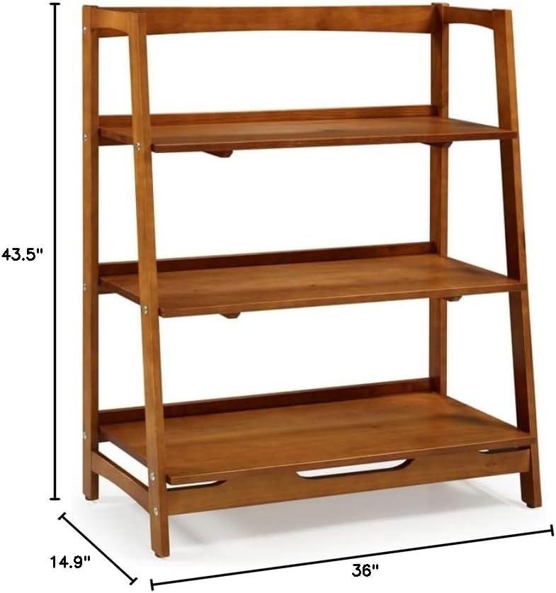 Camaflexi Mid Century Modern Wooden Bookshelf 3 Tier Open Shelving Unit, Castanho 100% Solid Wood