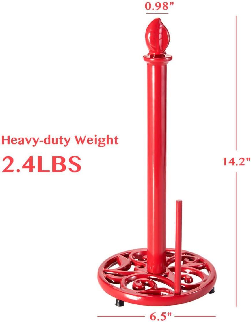 JOGREFUL Paper Towel Holder Stand, Cast Iron Kitchen Paper Towel Countertop Vintage Stand with Weighted-Base, Bathroom Organization for Family Standard Large Size Roll Paper, Mistletoe Base, Red