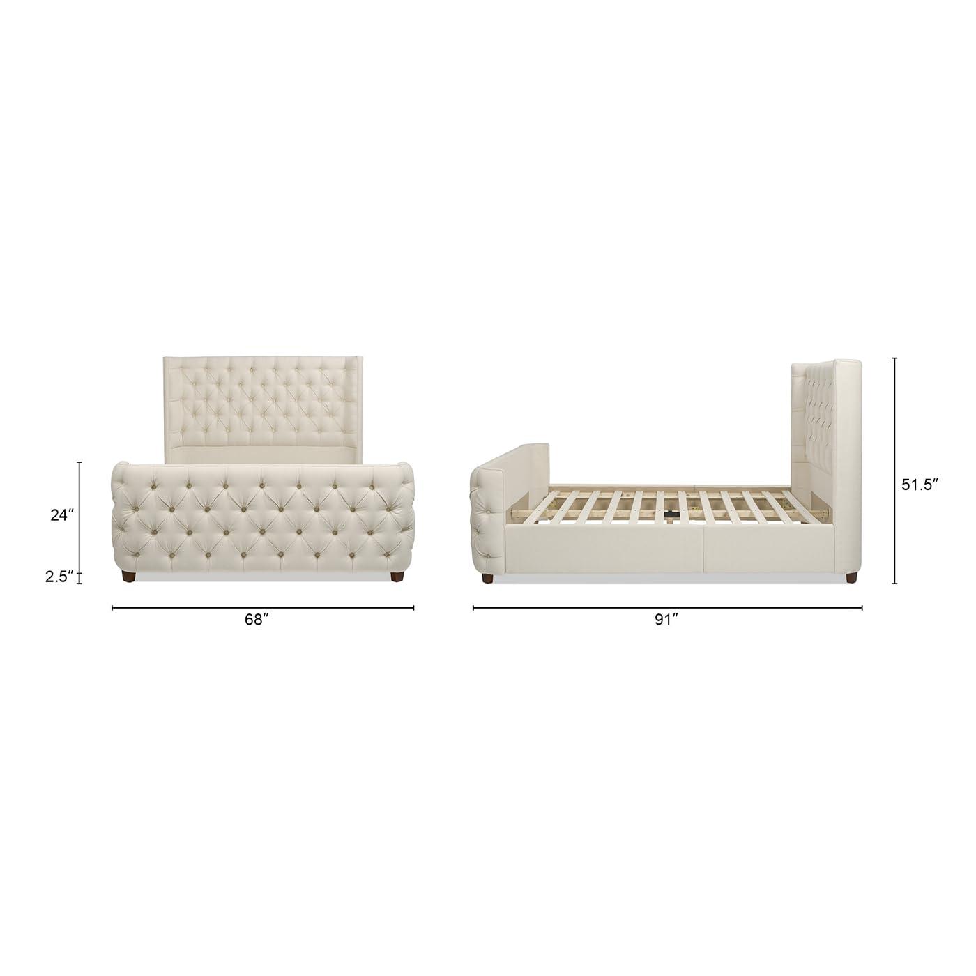 Jennifer Taylor Home Geneva Curved Wing Upholstered Platform Bed Frame, Queen, Light Beige Linen