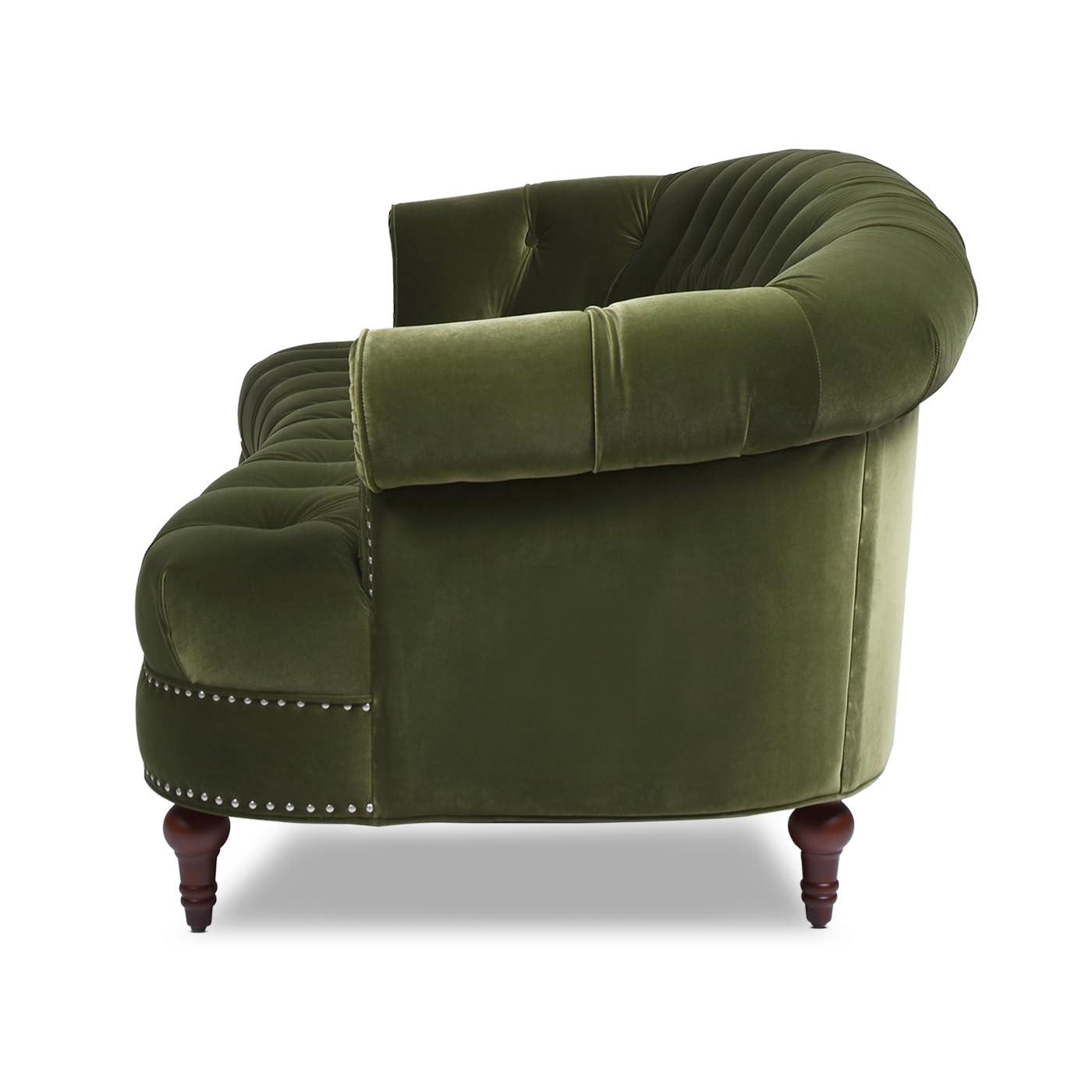 Olive Green Velvet Chesterfield Sofa with Nailhead Trim