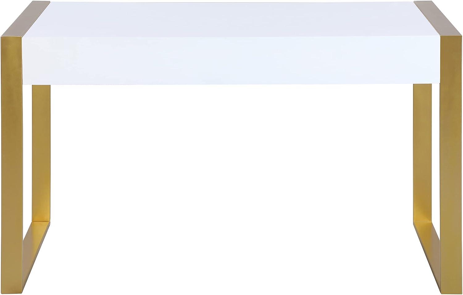 Meridian Furniture 427-T Victoria Collection Modern | Contemporary White Lacquer Desk | Console Table with Brushed Gold Base & Acrylic Handles