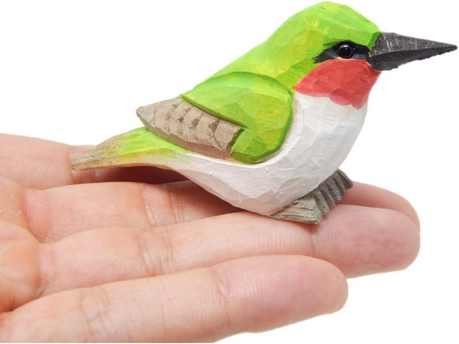 Hummingbird - Wooden Figurine Ruby-Throated Gift Decoration Handmade Bird Art Carved Small Animal Garden Statue