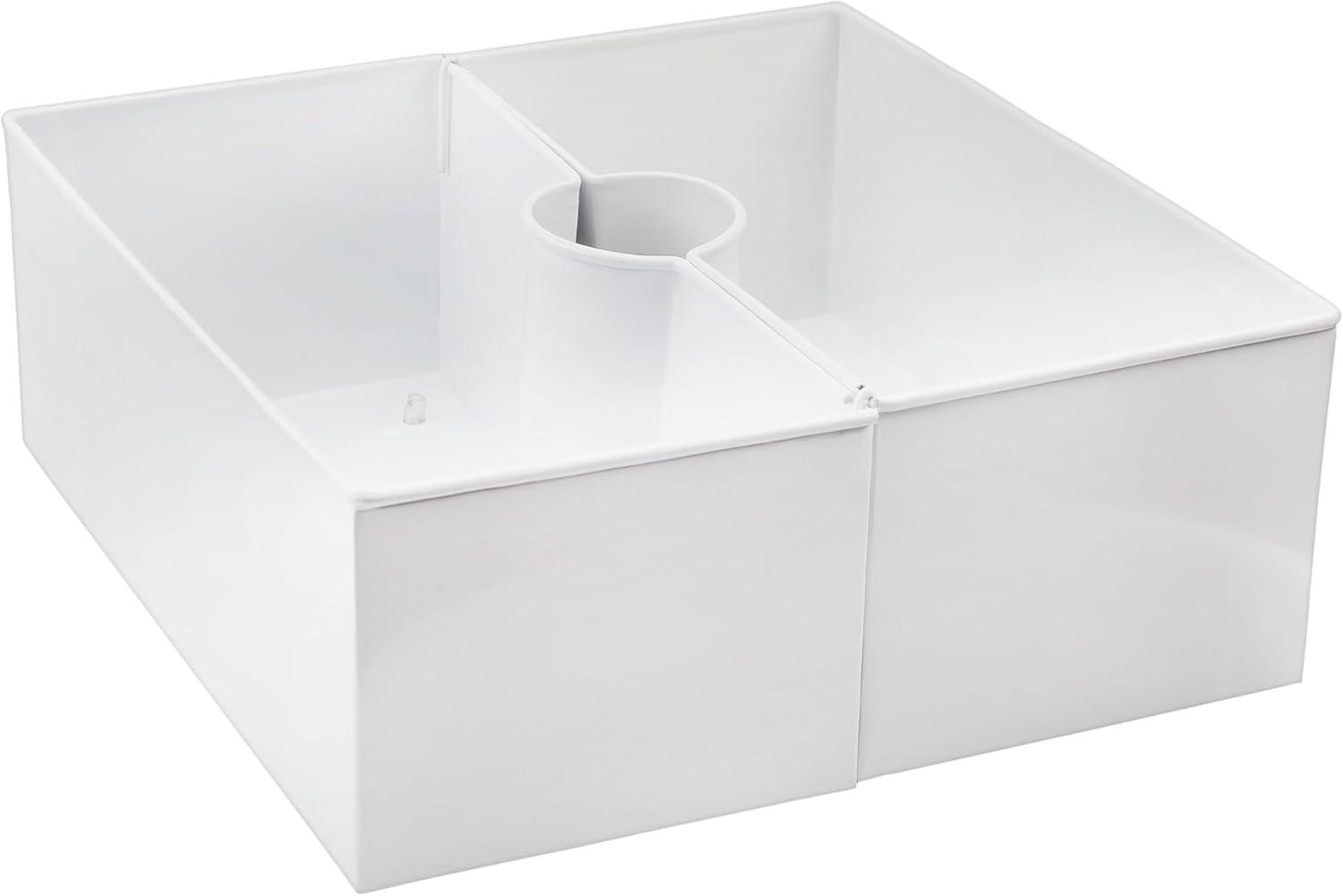 AuldHome Design White Square Umbrella Planter for Patio Table, Enamelware Rectangle Planter Pots Set