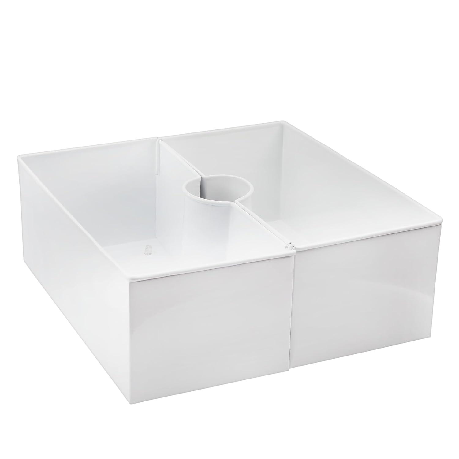 AuldHome Design White Square Umbrella Planter for Patio Table, Enamelware Rectangle Planter Pots Set