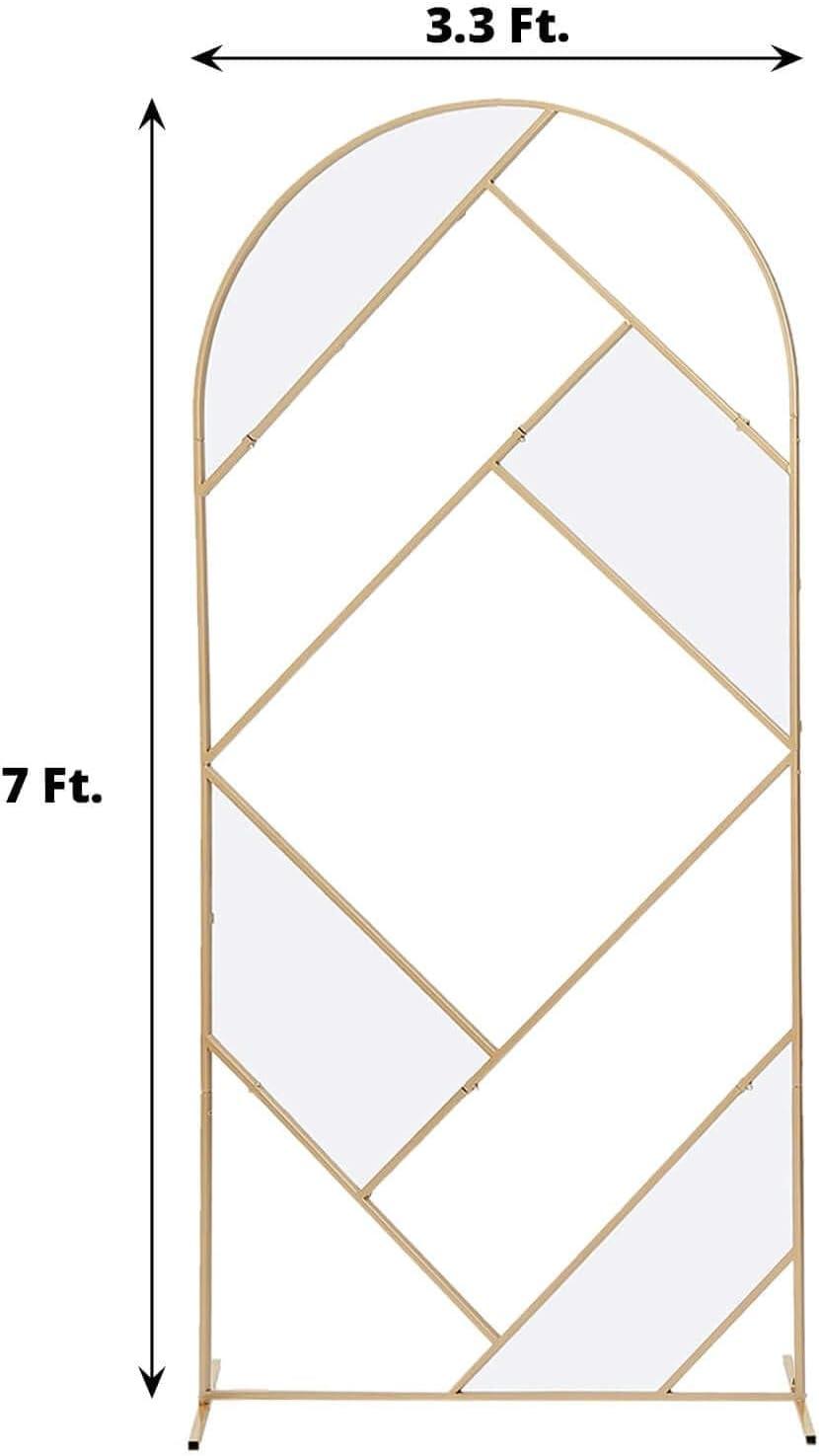 Efavormart 7ft Tall Gold Metal Geometric Wedding Backdrop Rectangle Floor Stand, Flower Stand Doorway Wall Prop With Cloudy Film Insert for Weddings, Showers, Party, Centerpiece Decorations