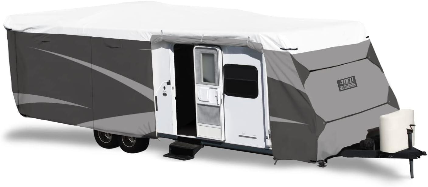 ADCO 36844 Designer Series Olefin HD Travel Trailer Cover 26' 1" - 28' 6", Gray/White