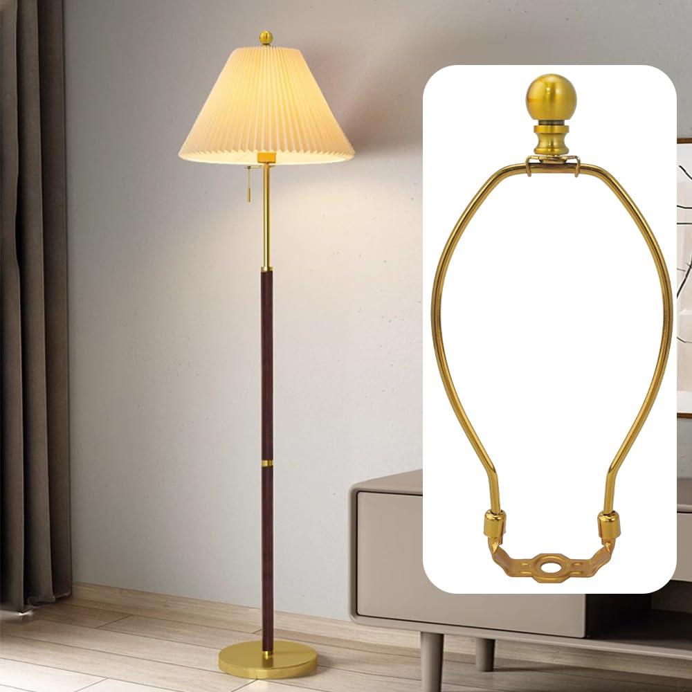 Royal Designs, Inc. Set of 2, 8 inch Polished Brass Lamp Shade Harp Holder with Lamp Finial, DIY Repair/Replacement, Heavy Duty, for Table/Floor Lamps