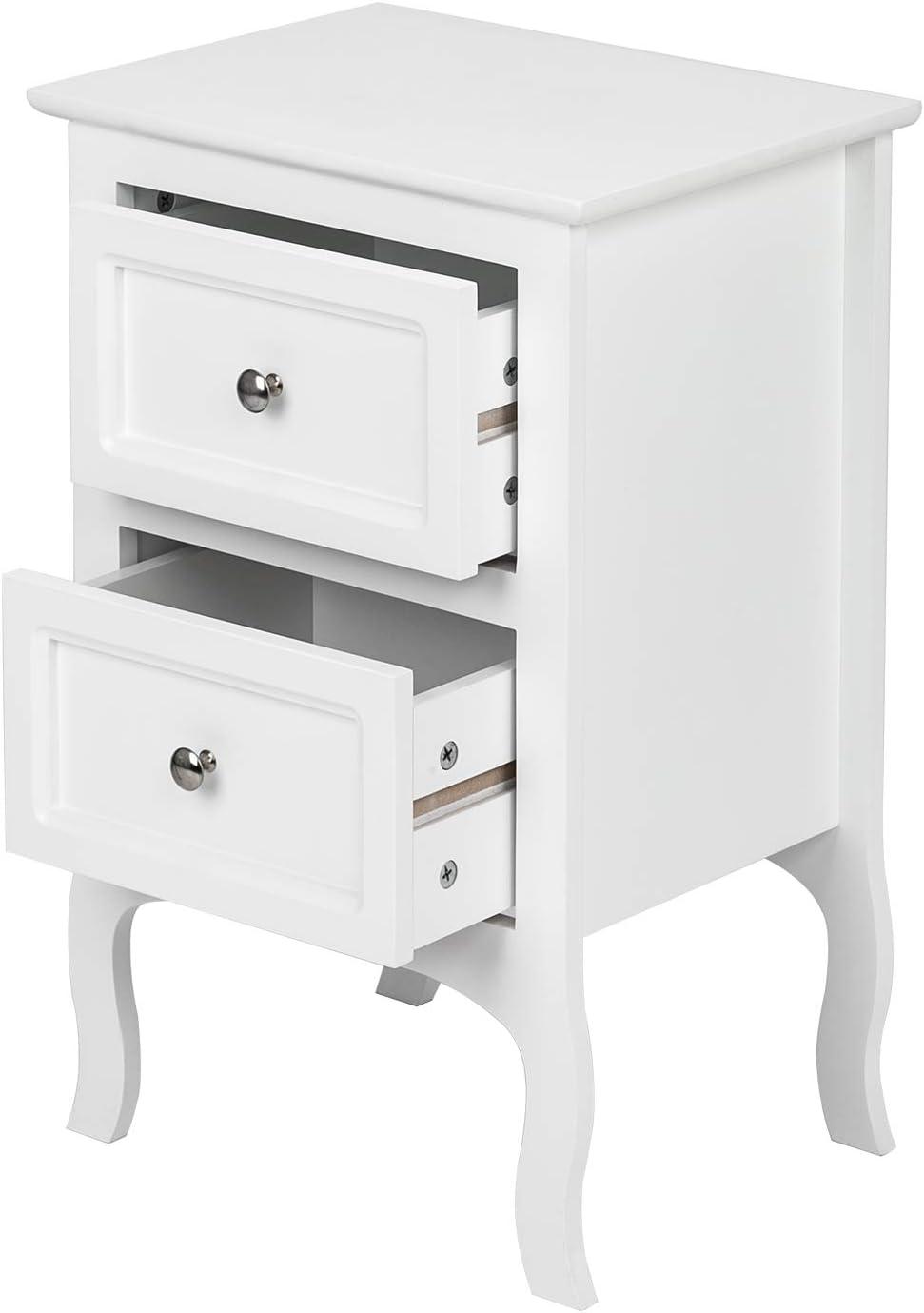 Bonnlo White Nightstand with 2 Drawers, Night Stands for Bedrooms, Small Bed Side Table/White Night Stand with Drawers for Small Spaces, College Dorm, Kids’ Room, Living Room, French, 16W x 12D x 24H