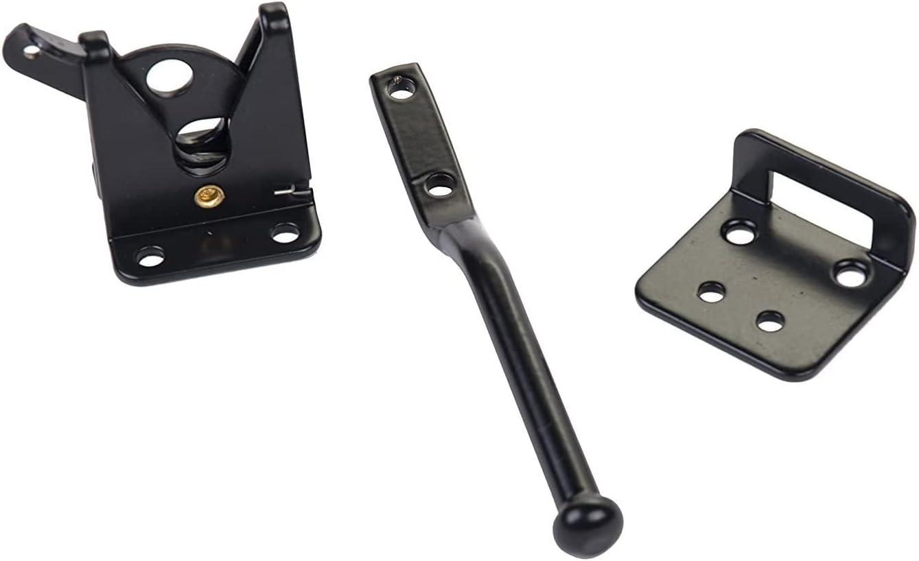 Spring Loaded Gate Latch with Cable and Ring - Powder Coated Black - Screws Included - DHSLGL