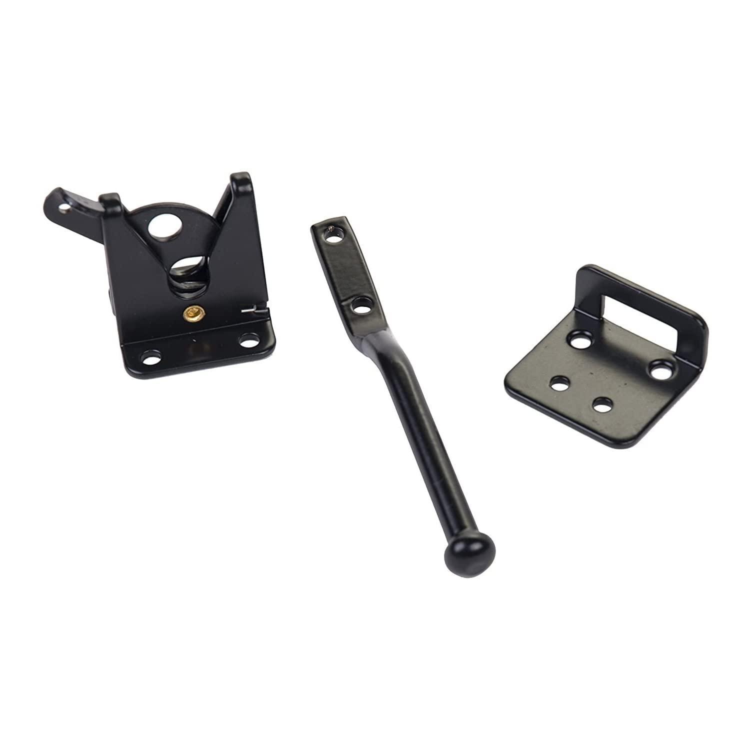 Spring Loaded Gate Latch with Cable and Ring - Powder Coated Black - Screws Included - DHSLGL