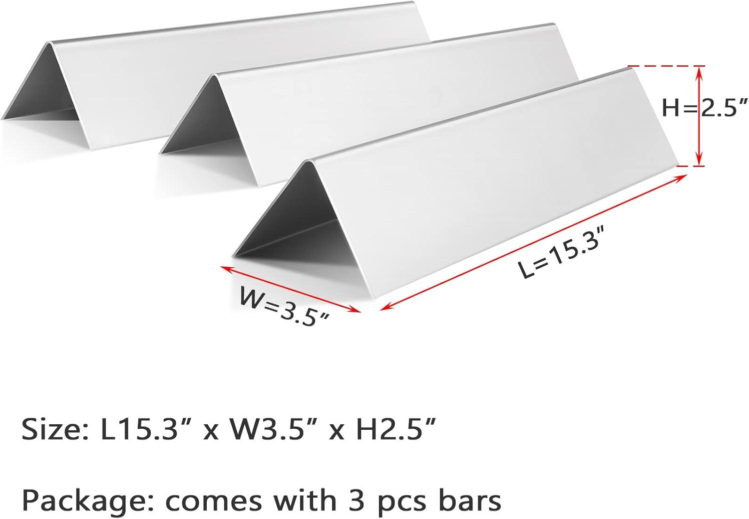 GasSaf 15.3inch Flavorizer Bar Replacement for Weber 7635, Spirit 200 Series, Spirit E-210, S-210, E-220, S-220 with Front Controls Panel, 3-Pack Stainless Steel Flavor Bar(15.3"x3.5"x2.5")