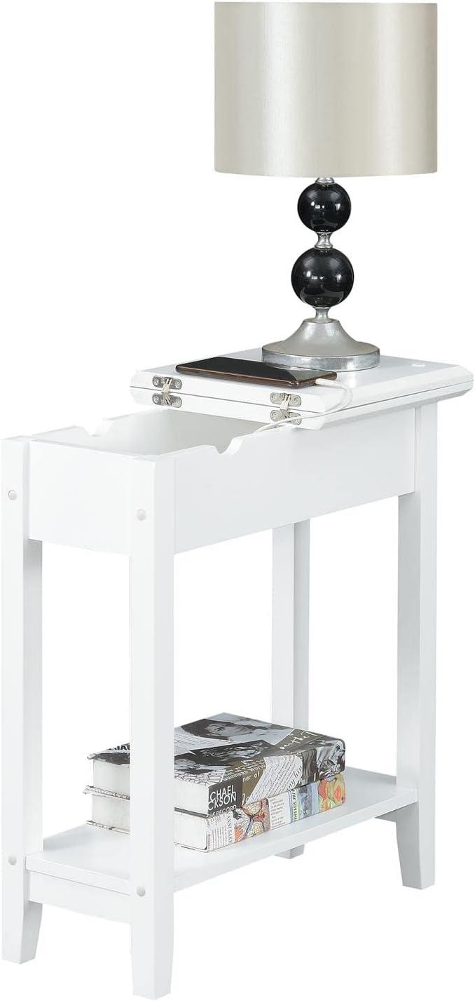 Convenience Concepts American Heritage Flip Top End Table with Charging Station and Shelf, White