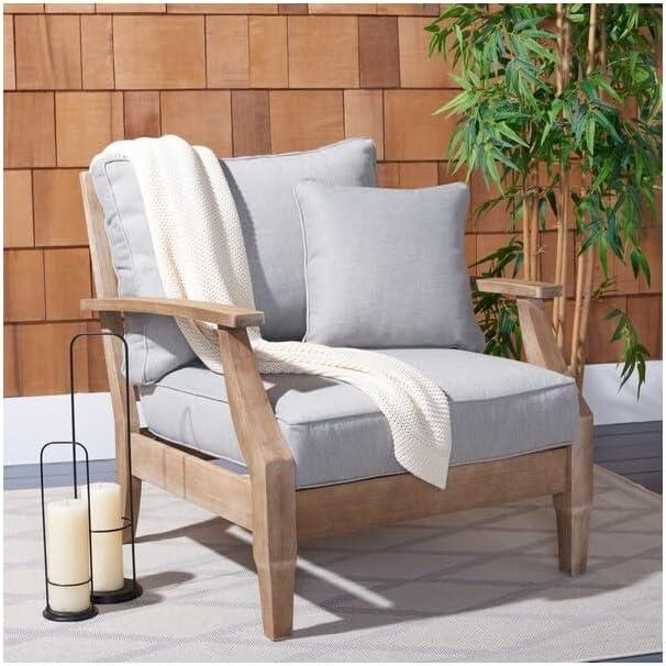 Safavieh Couture Martinique Coastal Eucalyptus Wood Solid Print Armchair, Natural / Beige