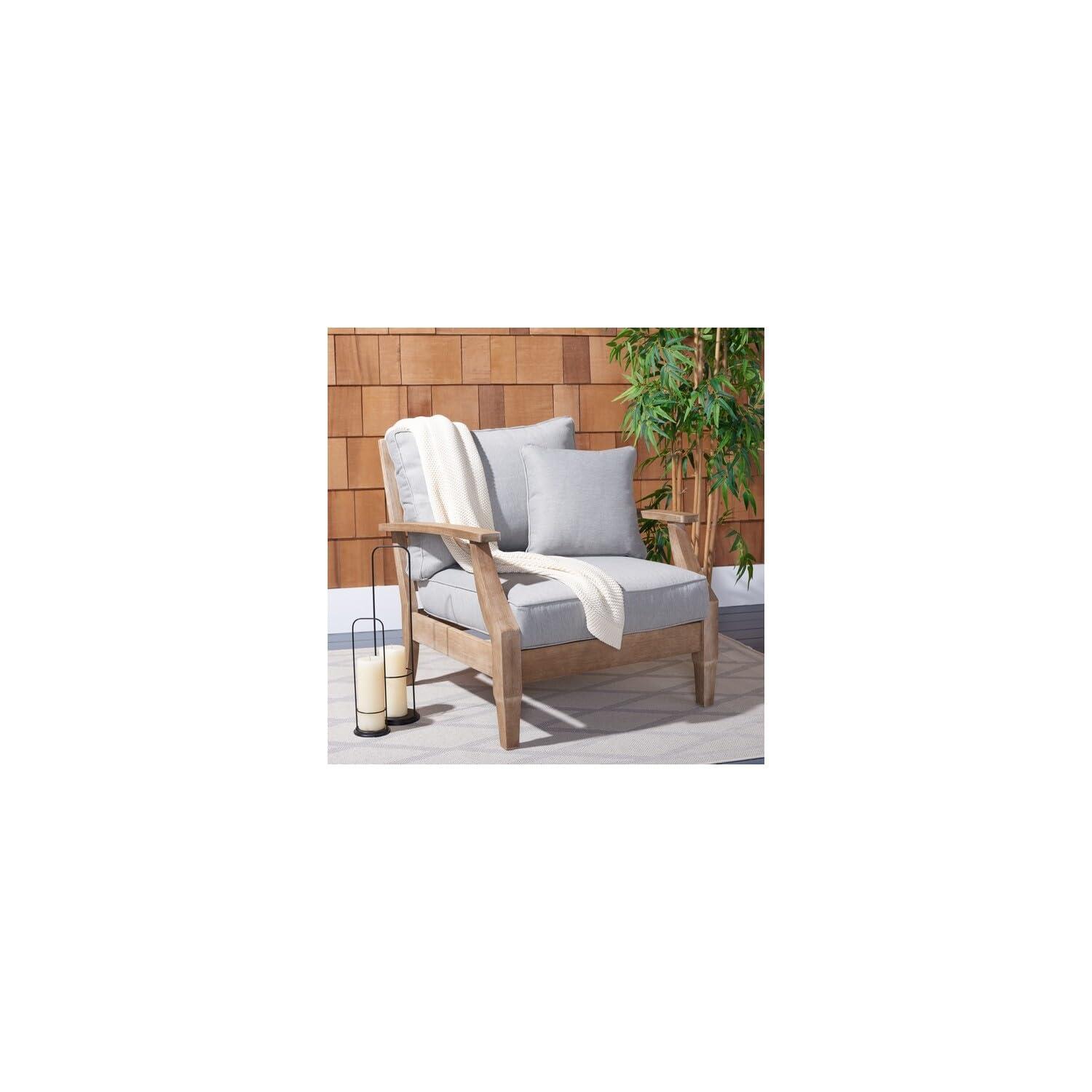Safavieh Couture Martinique Coastal Eucalyptus Wood Solid Print Armchair, Natural / Beige
