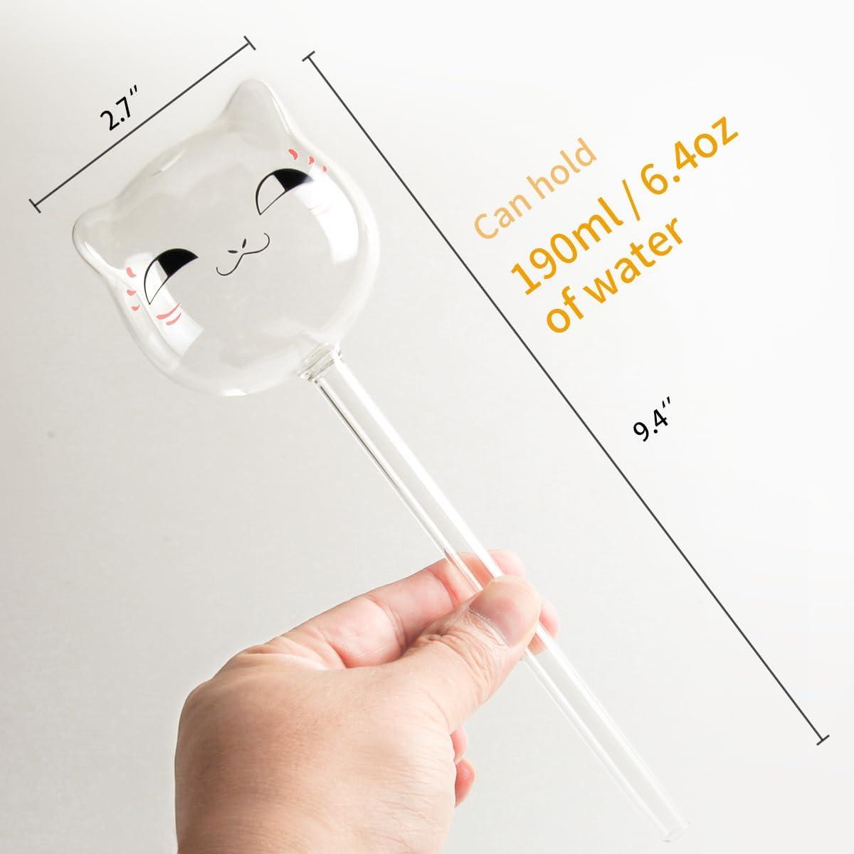 KiKiHeim Plant Watering Globes Self Watering Planter Insert Glass Spikes, Hand Blown Clear Automatic Water Bulbs for Outdoor&Indoor Plants, 6.4oz/190ml Capacity, 3 Cats