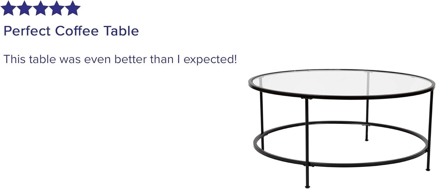 Flash Furniture Astoria Collection Round Coffee Table - Modern Clear Glass Coffee Table with Matte Black Frame